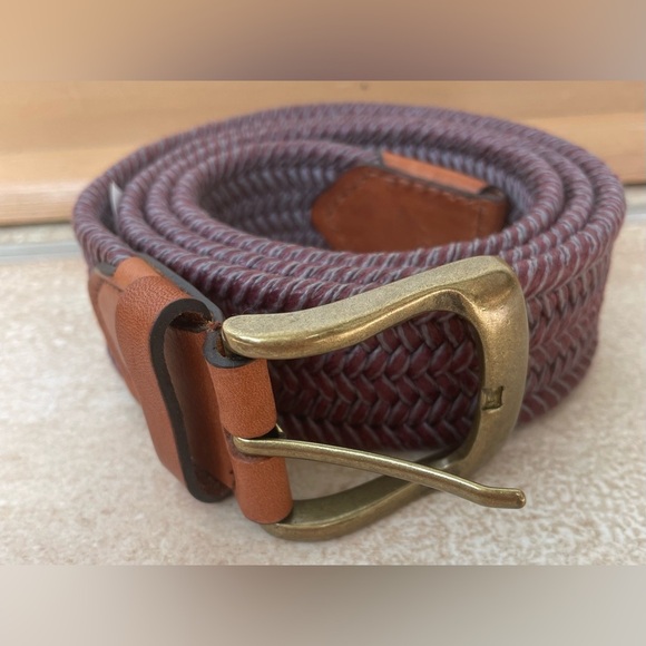 NWT J. McLaughlin Ferryman Men’s 100% Cotton Gray/Burgandy Herringbone Belt; 38 - Picture 6 of 6